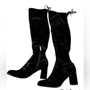 Marc Fisher black velvet over the knee boots ladies size 9 stretchy fabr…
